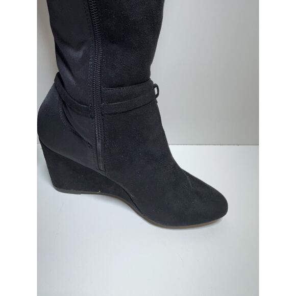 Bebe Women’s Hanan Sz9 M Black Knee High Boots Zip Up Wedge Heel Whimsy Goth - Picture 4 of 12